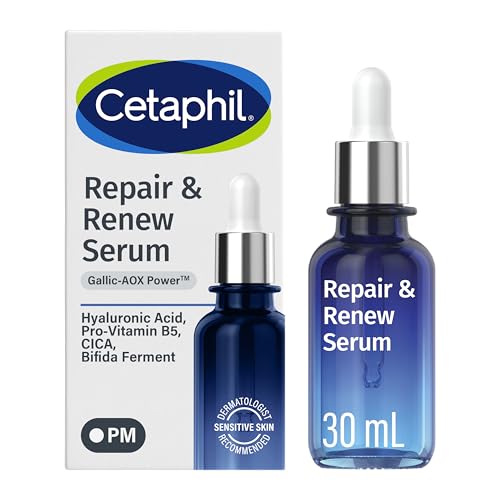 CETAPHIL Repair & Renew Night Serum for Stressed Sensitive Skin with Gallic Acid & Vitamin E, PM Face Serum, Repairs Skin Barrier Overnight, Dermatologist Recommended, 1 fl oz Dropper Bottle