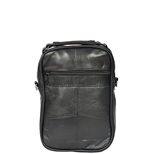 Sac à bandoulière en cuir véritable TIM homme noir besace moyenne taille
