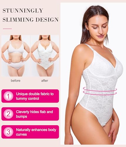 Nebility Shapewear for Women Tummy Control Lace Bodysuit V Neck Thong Body Shaper Fajas Shaping Tank Tops Slimming Camisole2