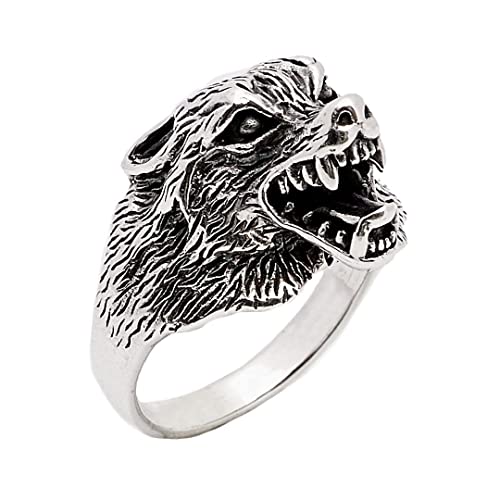 Bague loup en argent sterling 925, bague viking large pour homme qui ne verdit pas les doigts