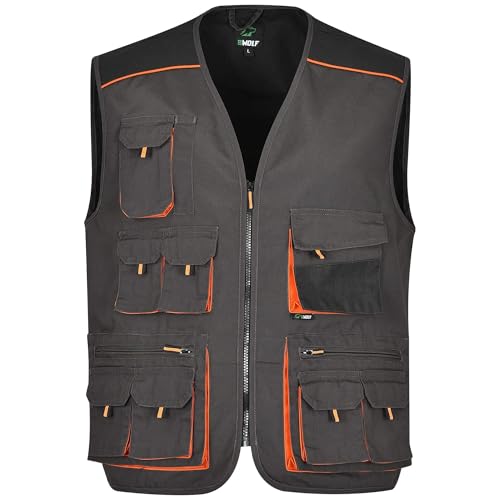 BWOLF Atlas Multifunktionale Arbeitsweste Herren Arbeitsweste Classic Grau/Orange (Grau, 4XL) – Bild 7