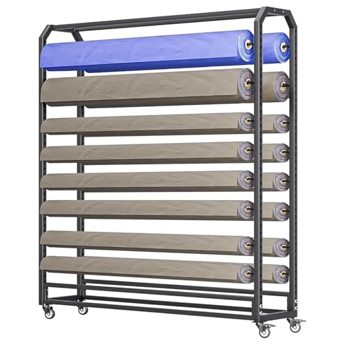 XAWSOP Commercial Textile Fabric Roll Storage Rack with Adjustable Rod, Heavy Duty Steel Organiser Holder for Vinyl Rolls/Leather Rolls/Window Film/Wallpaper,16 Rods-Wide-130cm
