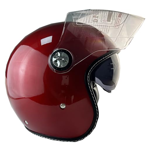 Halbhelme Gesicht Motorrad Helm ECE genehmigt halbe Casco Fit Männer Frauen ATV Moped Roller (Rot, L)