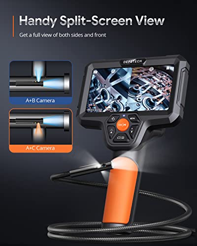 Depstech Triple Lens Borescope, 5'' Ips Screen Inspection Camera, 1080P Hd Endoscope Camera With Light, Split Screen, 16.5Ft Flexible Gooseneck Snake Camera, 7.9Mm Scope Camera For Wall Duct #TOP3
