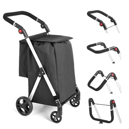 LEUYA ABC Carro de Compras Carro de Supermercados Carro Plegable Ligero de Aluminio Ruedas Delanteras Giratorias Carro Utilidad Bolsa de Refrigeración Aislada para Almacenamiento Fácil Gran Capacidad