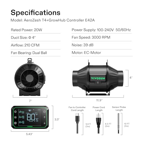 VIVOSUN Sistema de cultivo inteligente com luz LED AeroLight A100SE 100W com ventilador de circulaçã