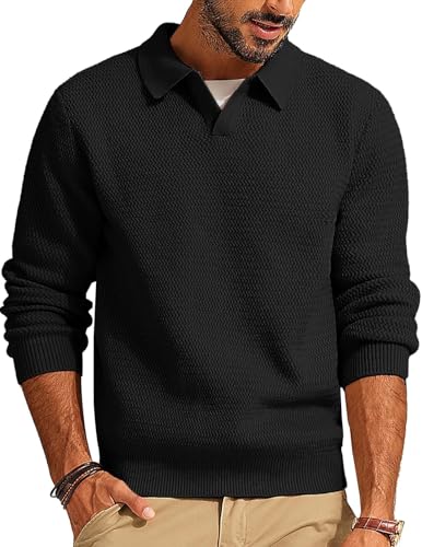 Image of DENIMHOLIC Men's Cotton Knitted Full Sleeve Collar Polo Sweater for Men, Pullover Sweaters for Men Winter,