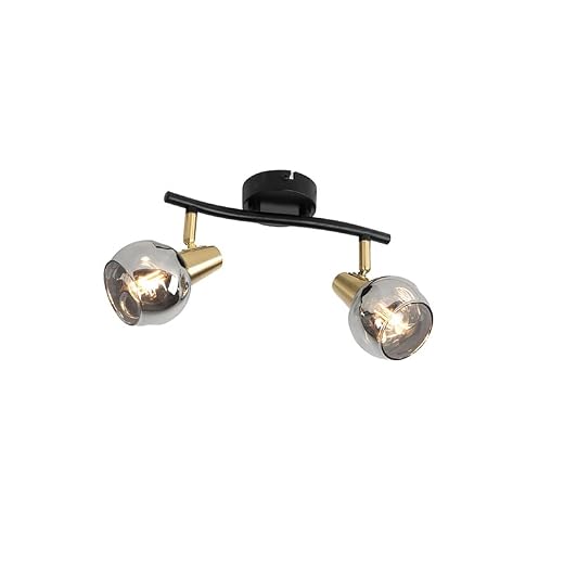 Qazqa - Inomhus Art Deco taklampa svart med rökglas 2-ljus - Vidro - Art Deco - Lämplig för LED E14 | 2 ljus - Glas Plafonder - Lämplig för Vardagsrum |