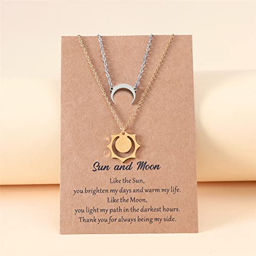 Sun and Moon Necklace for Couples Valentine's Day Couple BFF Necklace for 2 Matching Moon Crescent Sun Stainless Steel Necklace Jewelry Gift3