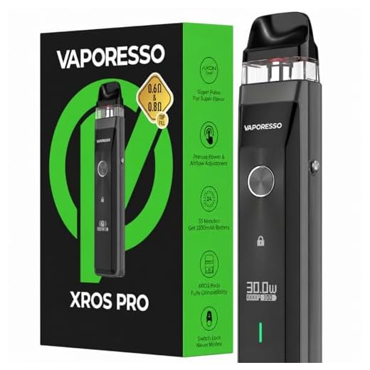 VAPORESSO XROS PRO Vaping Kit, 30W Max Output, Long-Lasting Battery, Dual Firing Modes, Replaceable Pods with Interchangeable Coils, Fully XROS Pod Compatible, Vaporesso Vaping, No Nicotine (Black)