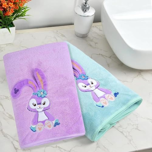 Image of Microfiber Kids Bath Towels Quick Dry Super Absorbent Super Soft Bath Towel for Babies Toddler-Baby Towel for Boys and Girls (Purple & Green, 2 Bath Towel)