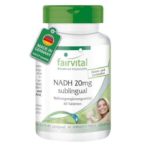 fairvital NADH 20mg sublingual, 60 comprimidos para chupar, ALTA DOSIS, coenzima 1, VEGANO