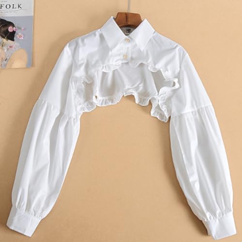 GRAJTCIN Women's Detachable Dickey Collar Long Sleeves Lace Blouse Fake Collar Half Shirt3