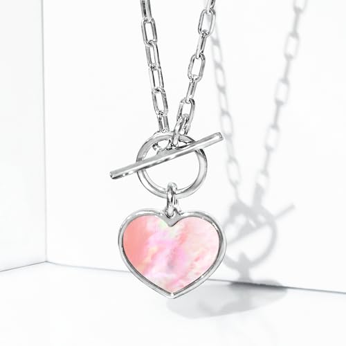 Ross-Simons Italian Pink Mother-Of-Pearl Heart Toggle Necklace in Sterling Silver3