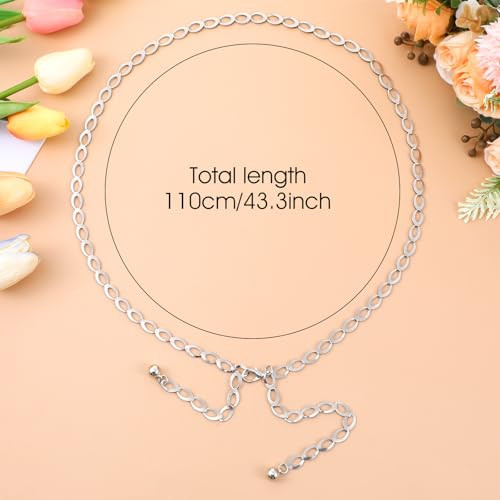 Silver Waist Chain for Women, Adjustable Waist Chain Belt Metal Hollow Body Chains for Women Dress Jeans Pants2