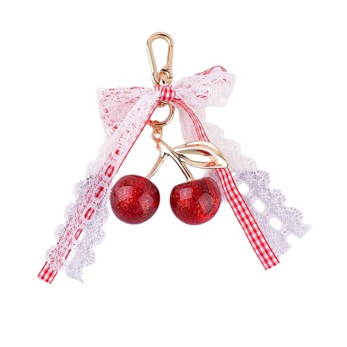 KEXIAO Lovely Lace Bows Keychain 3D Fruit Keyring for Women Car Keys Holder and Bag Charm Bags Pendant Backpack Decoration