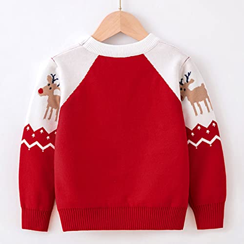 Kids Toddler Boys Girls Christmas Sweater Clothes Baby Long Sleeve Crewneck Pullover Reindeer (Red, 3-4 Years)3
