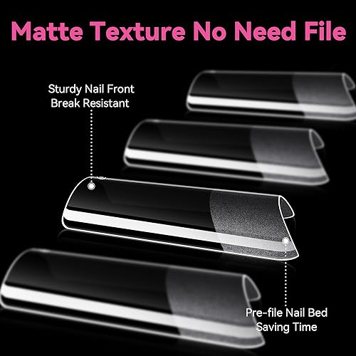 Image of UNA GELLA No C Curve Medium Square Nail Tips 504 Pcs Half Cover Square Gel Nail Tips Pre-file Half Matte Straight Nails Tips Clear Fake Nails For Nail Extension Home DIY Salon with Box