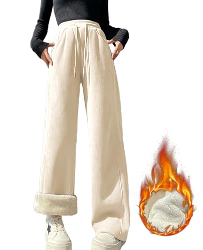 Sherpa Lined Fleece Sweatpants Women Baggy Wide Leg Lounge Pants Loose Stretchy Casual Pants