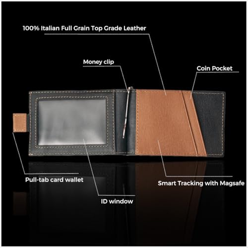 Jenoss Smart Tracking Wallet For Men: Smart Tracker Works with Apple Find My Full Grain Leather, Slide Pop Up Card, Minimalist Compact 12 Cards Slot Organizers ID Money Clip4