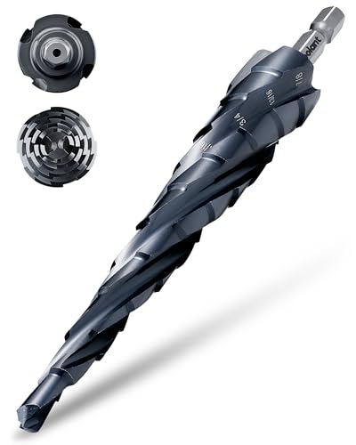 toolant Deep-Hole Four-Spiral Flute Cobalt Step Drill Bit Extra-High 10mm Steps to Power Through Thick Plates 1/4-7/8 Unibit with 1/4 Hex Shank for Metal Stainless Steel Wood