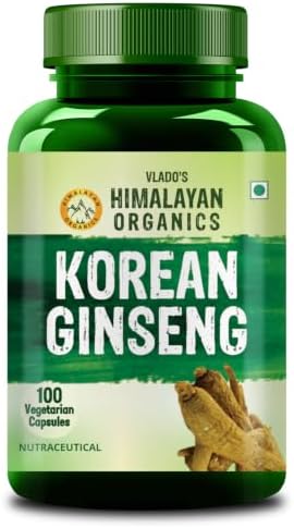 HIMALAYAN ORGANICS Vlado's Korean Red Panax Ginseng Capsules - 800 MG I Extra Strength for Energy, Focus, Endurance Performance, Vitality & Immune Support - 100 Veg Capsules
