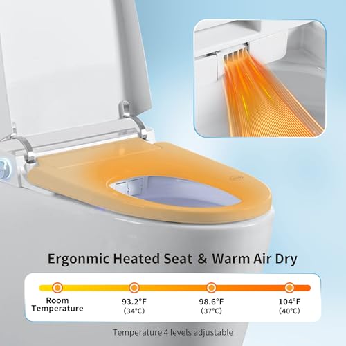 Inodoro Inteligente sin Tanque con Bidé Incorporado, Una Pieza, Descarga Automática, Asiento Calefaccionado, Agua Tibia y Secado, Temperatura Ajustable, Control Remoto y Sensor de Pie, Blanco miniatura 5