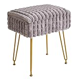 IBUYKE Rectangle Vanity Chair with Storage Space, Footrest Footstool Ottoman, Vanity Stool, Dressing Table Chair, with Anti-Slip Feet, for Makeup Room, Bedroom, Square Grid Pattern, Grey WBD004G