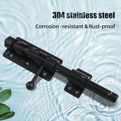 Image of Barrel Bolt Latch, 7.9 inch Heavy Duty Gate Latch Slide Lock Solid 304 Stainless Steel Bolt Lock for Inside Door, Finished Shed Door Latch (Black)