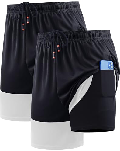 Short de course 2 en 1 homme doublure de compression et tissu technique séchage rapide