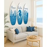 Surfboard Wall Decor Set of 3 – Rustic Wooden Surfboard Decor Ideal for Beach House Decoration – Stylish Coastal Wall Art and Unique Beach Decorations for Home Interiors, Living Room, Bedroom, Bathroom, Nautical and Ocean Themed Home Decor