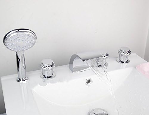 GOWEChrome Waterfall Spout Soild Brass Body+Round ABS Rainfall Hand Spray+Shower Hose Bathtub Sink Torneira Mixer Tap Faucet