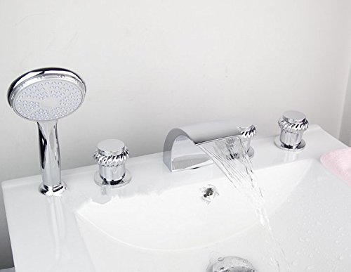 GOWEChrome Waterfall Spout Soild Brass Body+Round ABS Rainfall Hand Spray+Shower Hose Bathtub Sink Torneira Mixer Tap Faucet