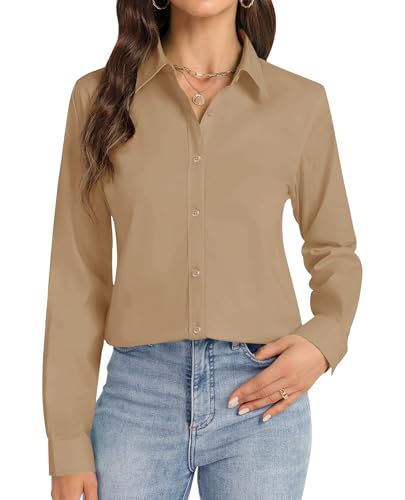 Image of J.VER Button Down Shirts for Women Stretch Collared Long Sleeve Dress Shirt | Business Casual, for Work Office, Meetings, Dinner, Dates, Travel, Leisure, Elegant, Workout, Social Gathering, Commute