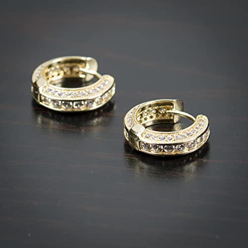 Men's Elegant Luxury Fashion Round Circle Fully Iced Cz Cartilage Cuff Yellow Gold Sterling Silver Cubic Zirconia Huggie Small Hoop Earrings Gifts For Men Women4