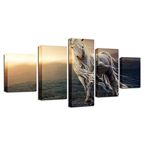 Impression Toile Intissée Cheval Blanc Tableau Mural Prestige sans Cadre