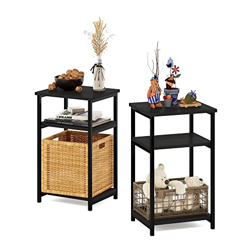 Image of Furinno Just 3-Tier Metal Frame End Table with Storage Shelves, 2-Pack, Espresso