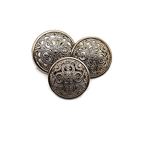 5 Pcs Hollow Metal Button Black Sliver Gold Buttons Round Decorative Button for Clothes Sewing Accessories (Antique Gold, 15mm)
