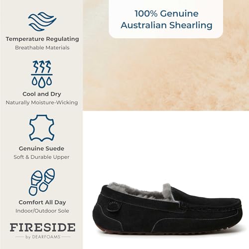 Fireside Dearfoams Men's Melbourne Shearling Indoor/Outdoor Moccasin Slipper (Wide Widths)