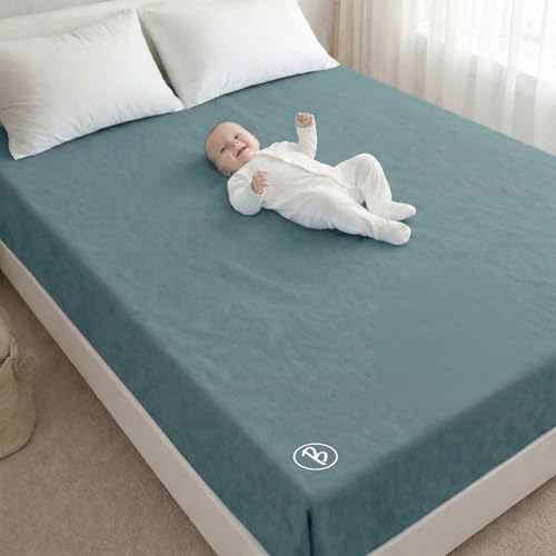 Image of Btag Baby Waterproof, Super Soft Fast Drying Mattress Protector | Extra Absorbent, Anti-Itching Sheet for New Born,Toddler (Size 200x210 cm, Pack of 1, Cloud Grey)