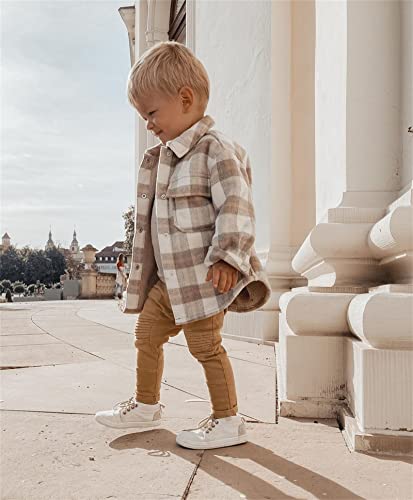 Acuteok Toddler Long Sleeve Shirt Baby Boy Girl Casual Plaid Button Down Flannel Shirt Tops For Kids Fall Winter Clothes A Beige,3 4T #TOP2