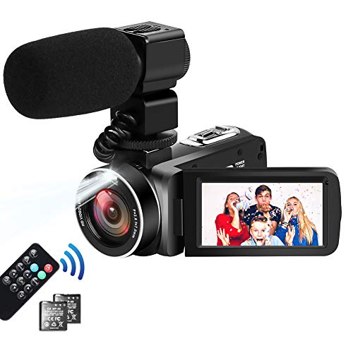 Videocamera Videocamere per Youtube, Videocamera per Vlogging con Microfono 2.7K Ultra HD 30MP 18X Zoom Digitale 270 Gradi Videocamere Touch Screen Ruotabili Supporto Telecomando