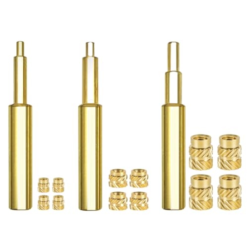 QSJ 12pcs M2.5 M3 M4 Threaded Inserts with 3 Size Soldering Iron Tips Heat Set Insert Tip Brass Nut for 3D Printed Plastic Parts