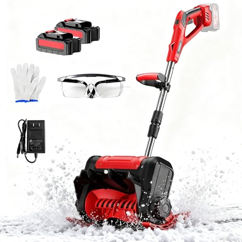 Pala elettrica senza fili, soffiatore di neve portatile con 2 batterie da 20V e caricabatterie, spargisale ricaricabile da 1200W per esterni con asta telescopica da 93-125 cm, per cortili e fattorie