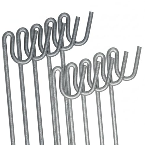 ANSIO Steel Fencing Pins 1.2m Long 8mm Thick Galvanised Metal Stakes for Temporary Outdoor Garden Decking & Fencing with Shepherds Crook Head - 10 Pack