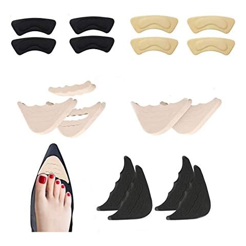 4 Pairs Adjustable Shoe Filler and 4 Pairs Heel Grip Liner Insert, Reusable Toe Plug Foot Brace Pads for Men and Women Pumps Flats Sneakers Cover