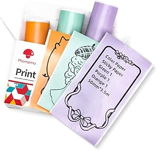 Phomemo T02/M02X Sticker Paper - 3 Rolls of Self-Adhesive Thermal Printer Paper, 53mm x 3.5m, 20 Years Preservation, Black on Green / Purple / Orange