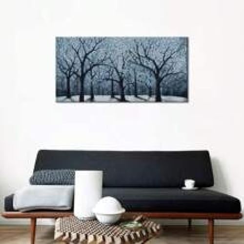 Toile arbres bleus en hiver evasion nature pour une deco apaisante
