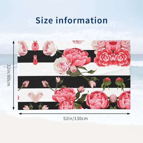 Serviette de bain microfibre fleurs noires et blanches, finition premium - 4
