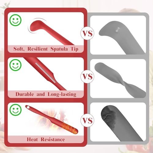 Image of Baskety Silicone Non-Stick Heat Resistant Spatula Multi Purpose Tools for Kitchen Cooking Set of 2 Red|Spatula Spreader Butter Knife 24cm + Silicone Basting Brush 21cm